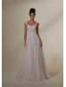 Cap Sleeves Beaded Ivory 3D Lace Tulle Fashion Wedding Dress